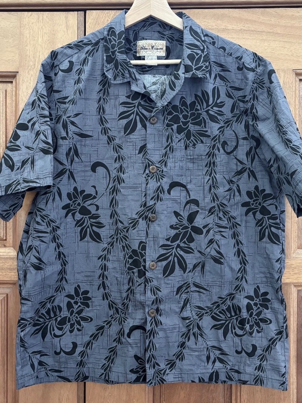 Vintage Blue Hawaii Hawaiian Shirt Mens Large Gray Black Cotton Aloha